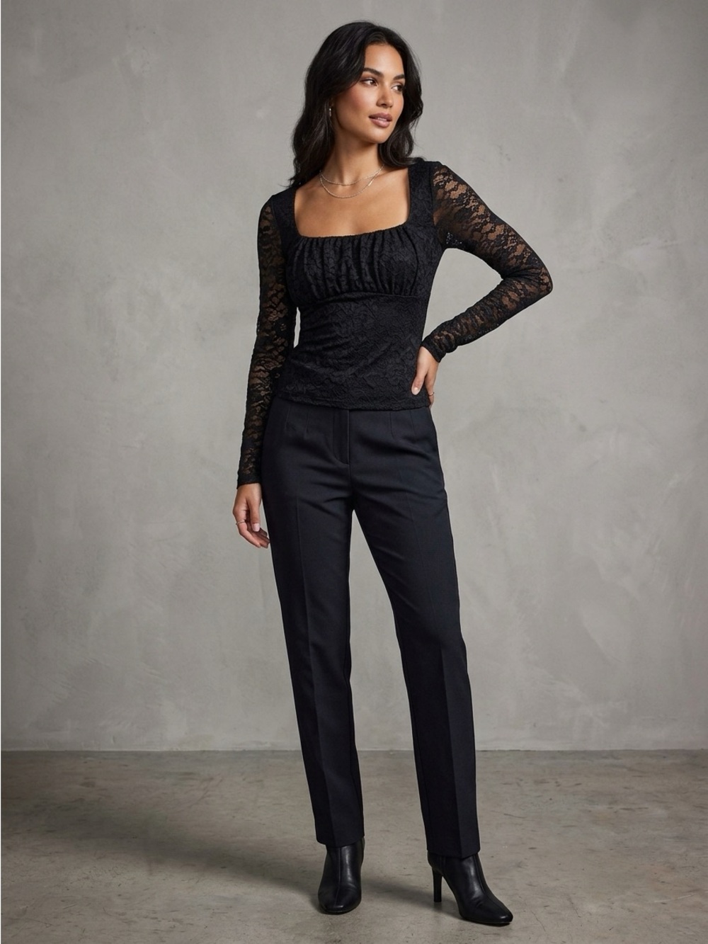 Stitch & Pine Romantic Black Lace Square Neck Top NWT Size Large